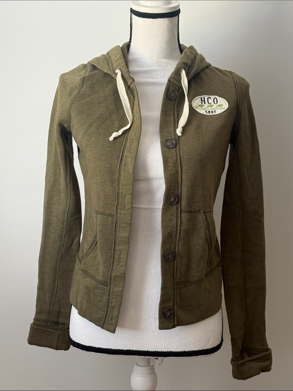 Hollister Woman’s Button Up Hooded Olive Green Jacket